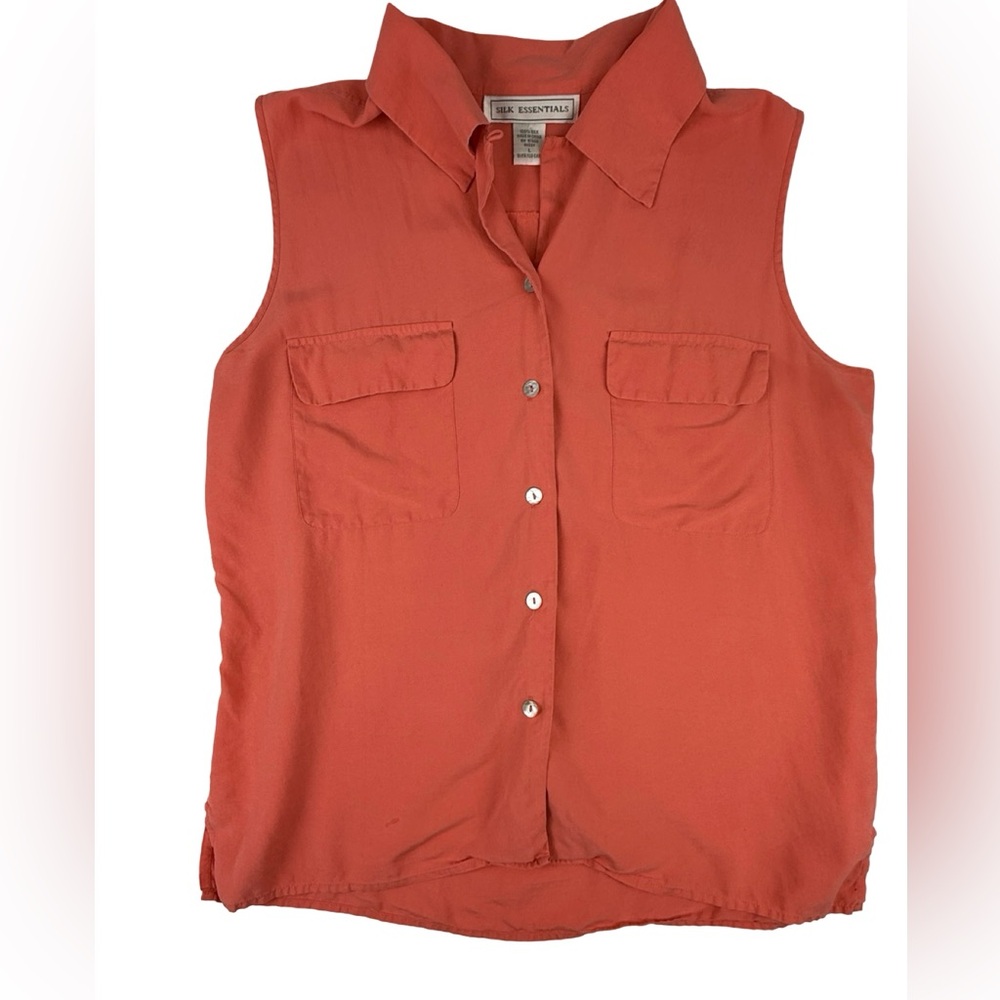Silk Essentials Women’s 100% Silk Sleeveless Button Down Blouse Sz Large Comfort